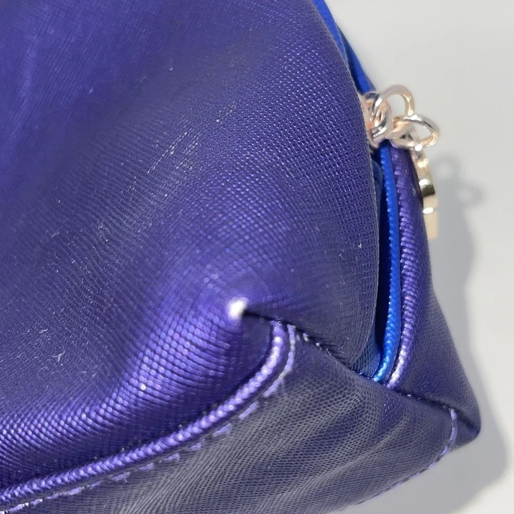 La mer purple‎ Blue metallic Dome cosmetic bag Orange Inside